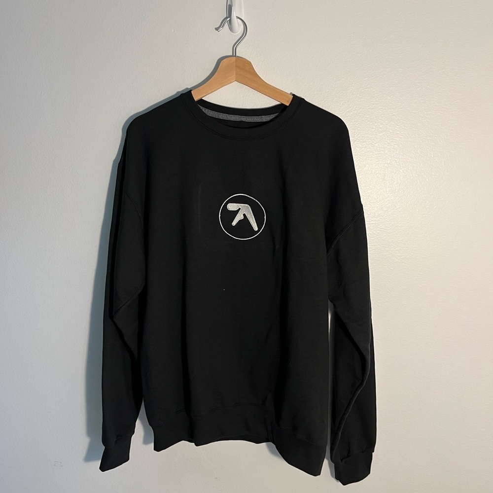 Black AFX Aphex Twin EDM Techno Embroidery Music Rave Crewneck Sweatshirt